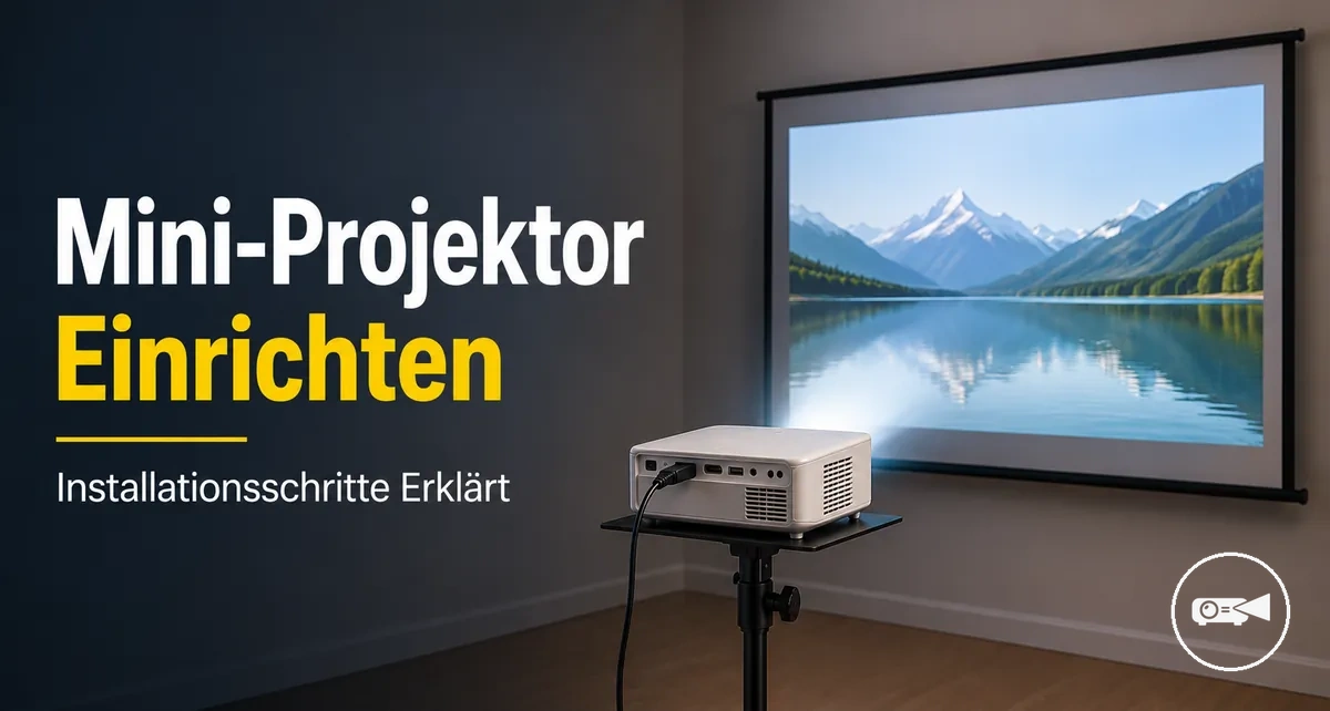 Auf einem Ständer eingerichteter Mini-Projektor vor einer Projektionsfläche