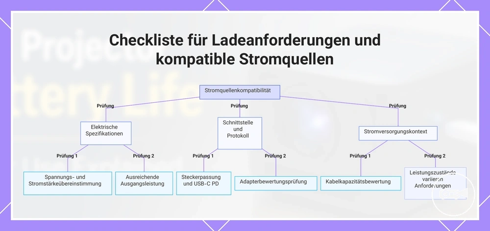Checkliste für Ladeanforderungen und kompatible Stromquellen