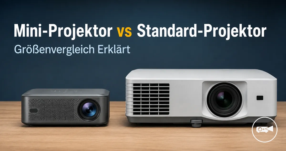 Mini-Projektor neben einem größeren Standard-Projektor zum Größenvergleich