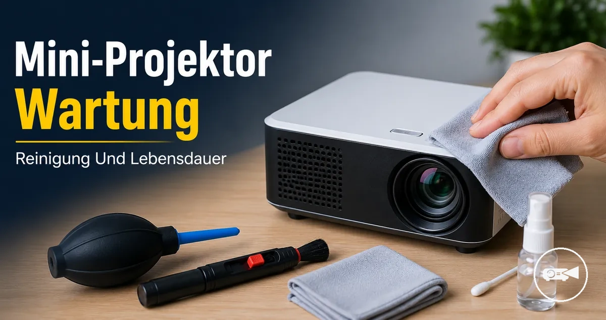 Mini-Projektor wird mit einem weichen Tuch und Linsenreinigungswerkzeug gereinigt