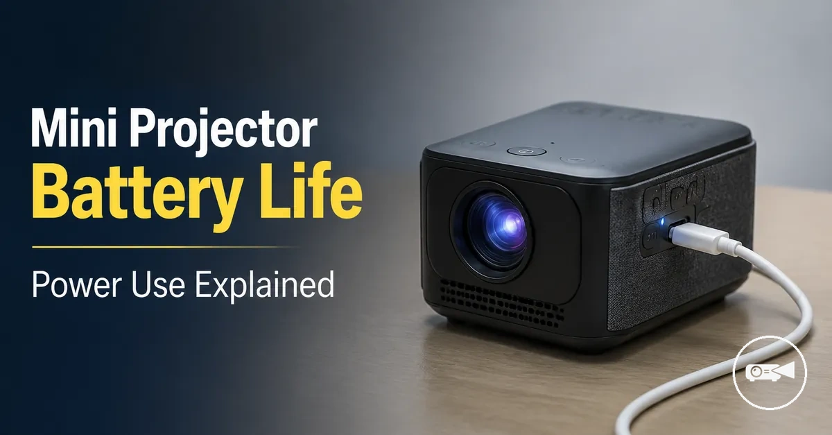 Battery powered mini projector connected to a charging cable