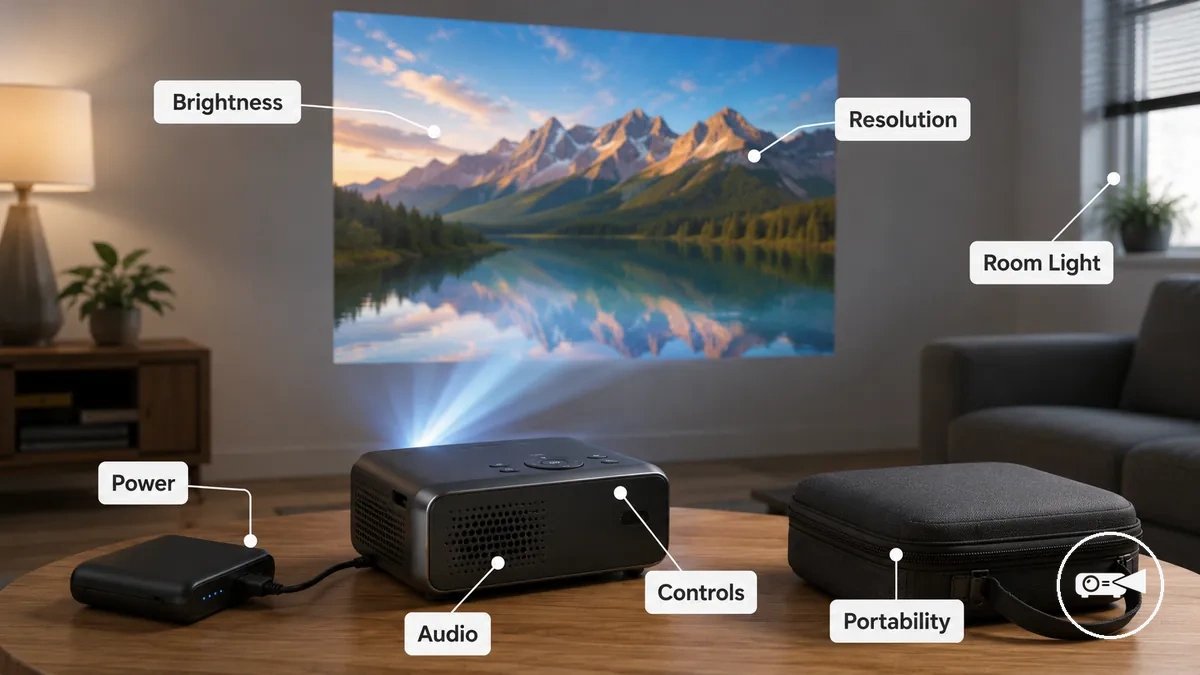 Mini projector with annotated feature groups influencing real-world performance