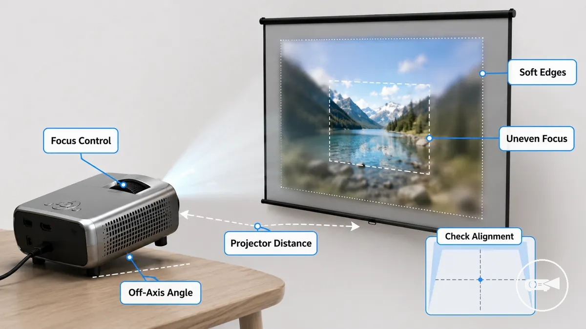 Diagram of mini projector distance and alignment affecting image focus