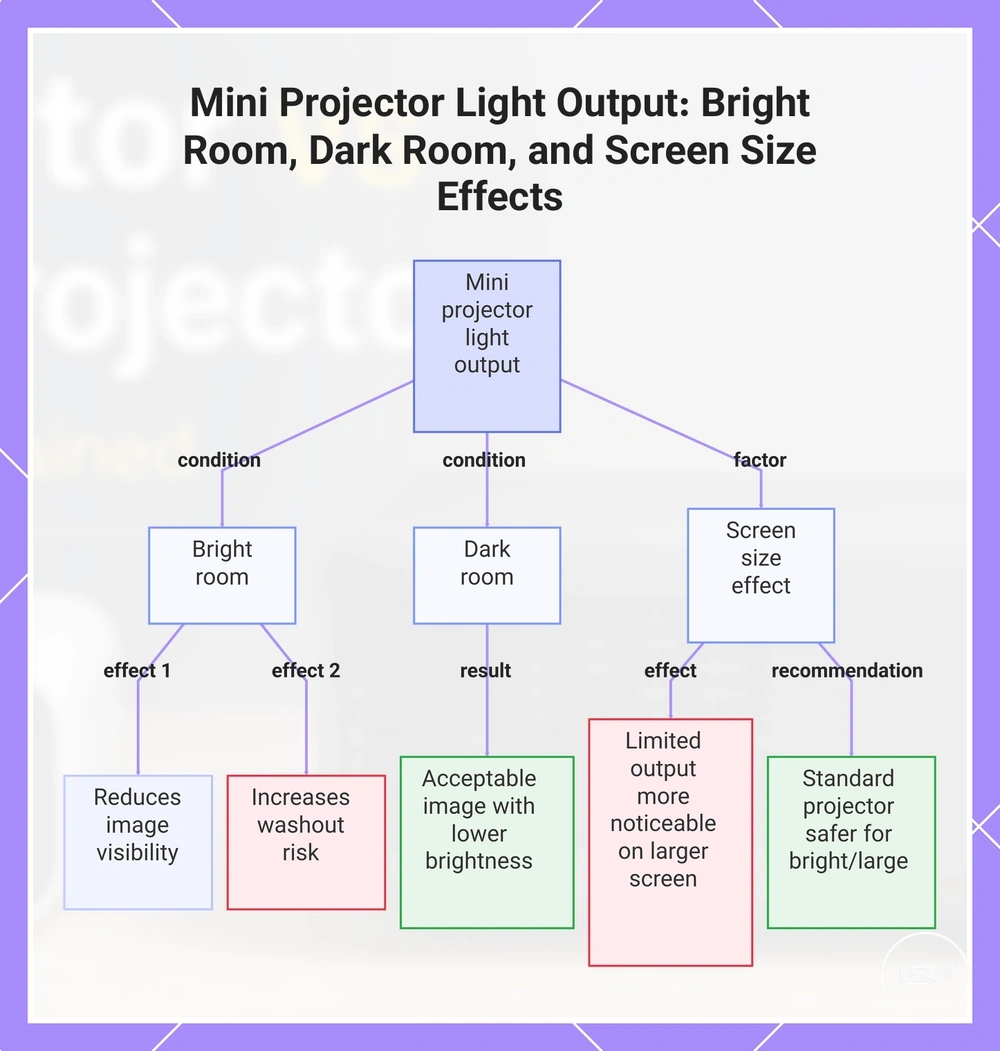 Mini Projector Light Output: Bright Room, Dark Room, and Screen Size Effects