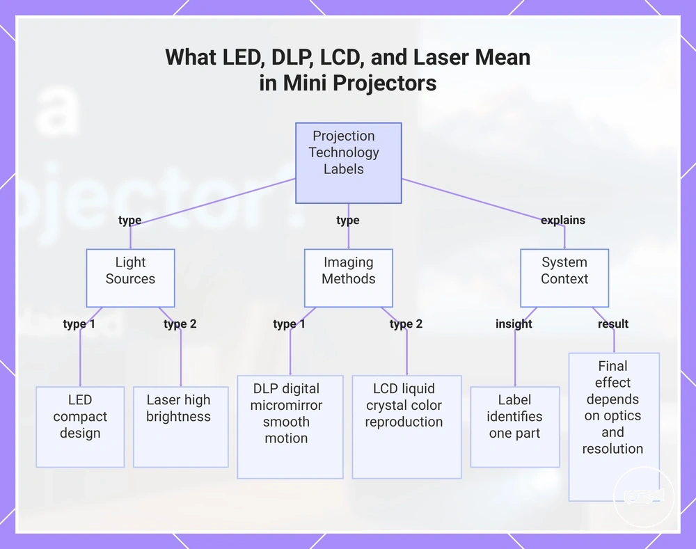 What LED, DLP, LCD, and Laser Mean in Mini Projectors