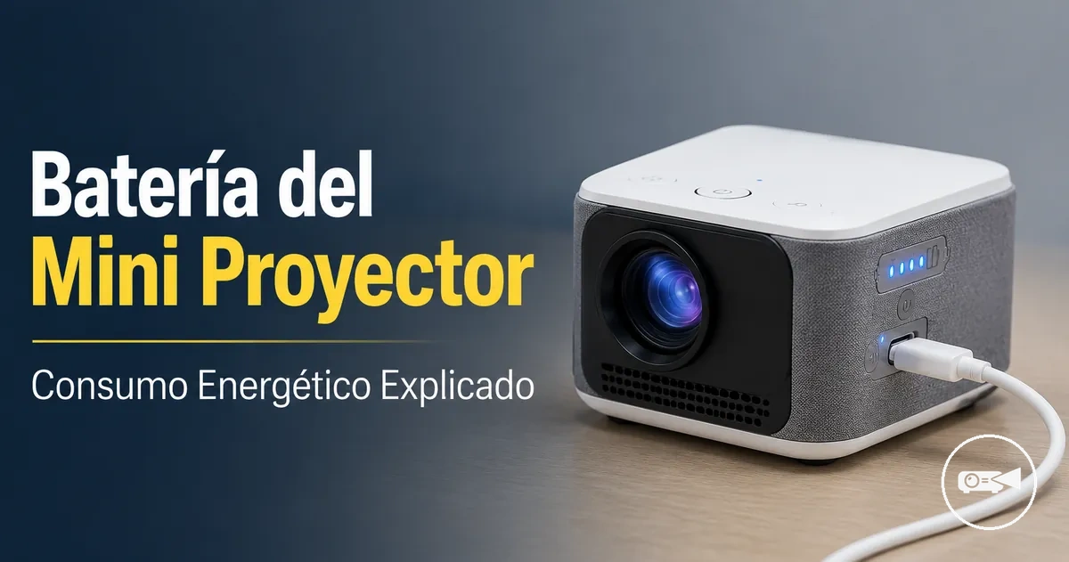 Mini proyector con batería conectado a un cable de carga