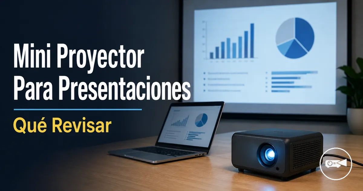 Mini proyector usado para una presentación con un portátil sobre una mesa