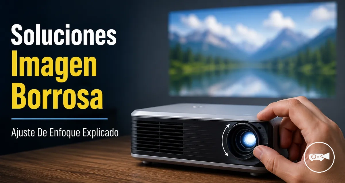 Lente de mini proyector ajustándose para mejorar una imagen proyectada borrosa