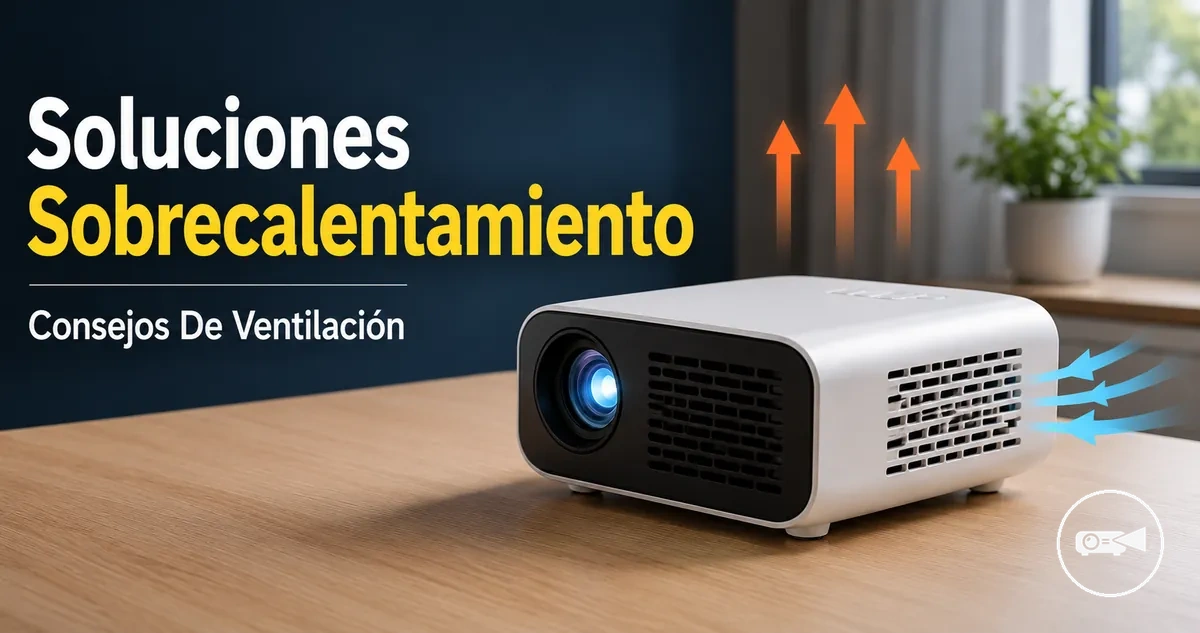 Mini proyector con rejillas de ventilación visibles y espacio libre alrededor