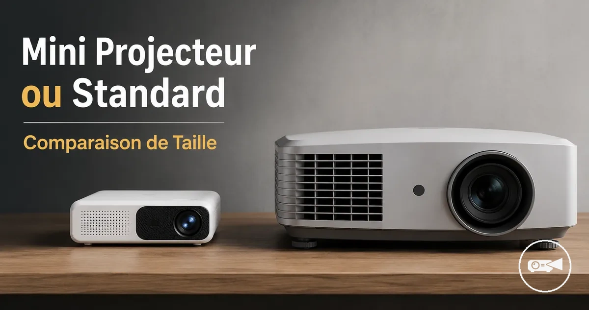 Mini projecteur placé à côté d’un projecteur standard plus grand pour comparer les tailles