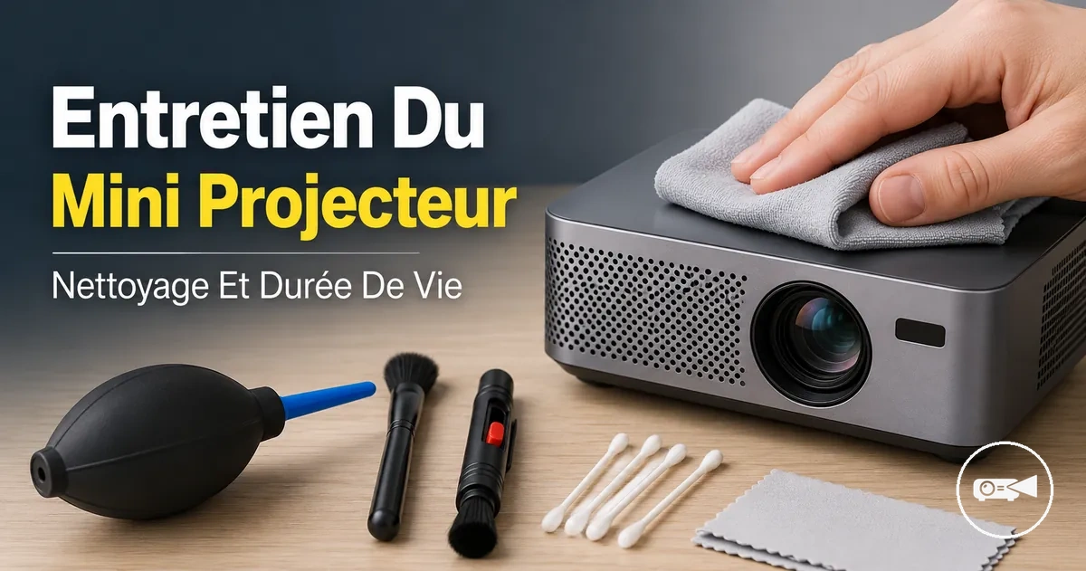 Mini projecteur nettoyé avec un chiffon doux et des outils de nettoyage d’objectif