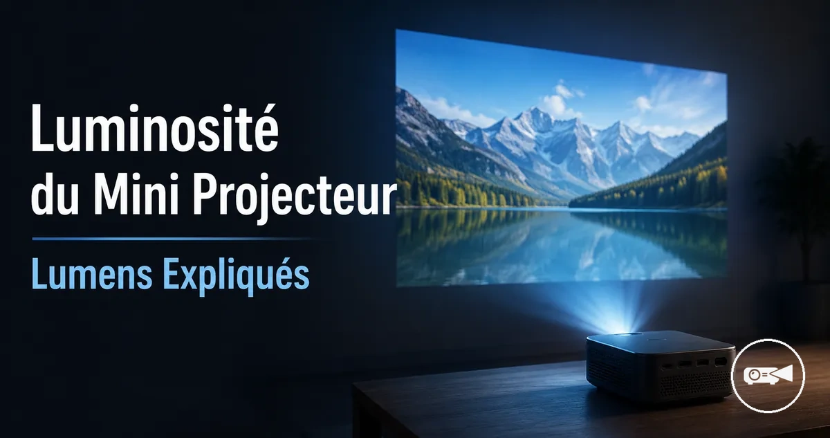 Mini projecteur affichant une image lumineuse dans une pièce peu éclairée