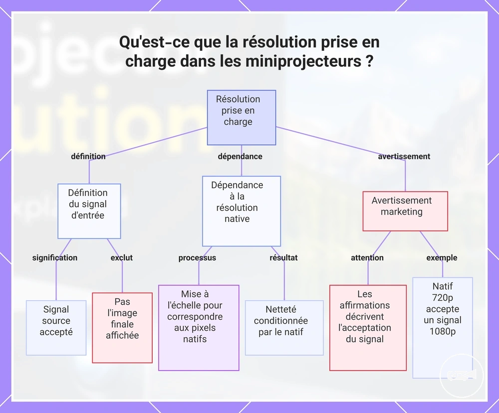 Qu'est-ce que la résolution prise en charge dans les miniprojecteurs ?
