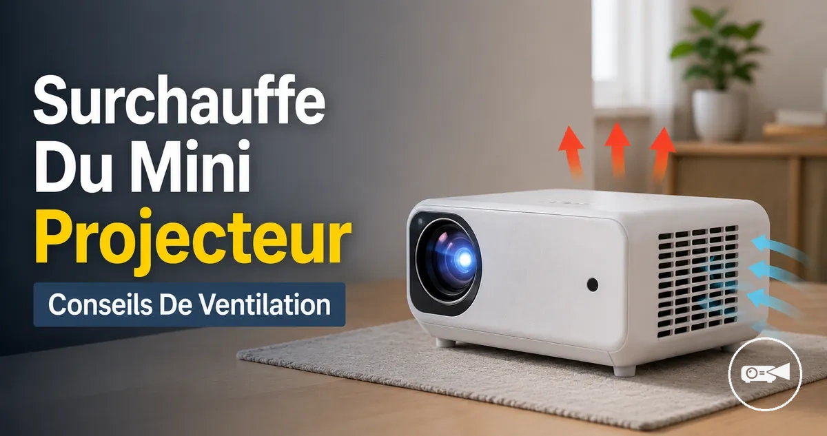 Mini projecteur avec ouvertures de ventilation visibles et espace autour de l’appareil