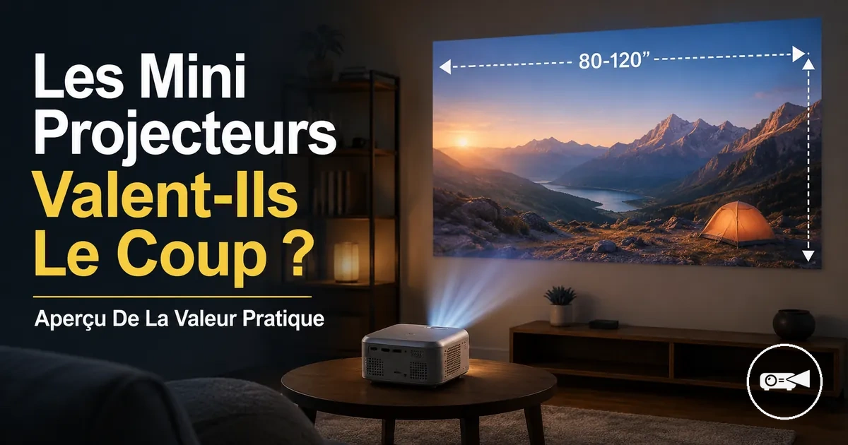 Mini projecteur dans une petite installation de visionnage montrant sa taille d’écran pratique