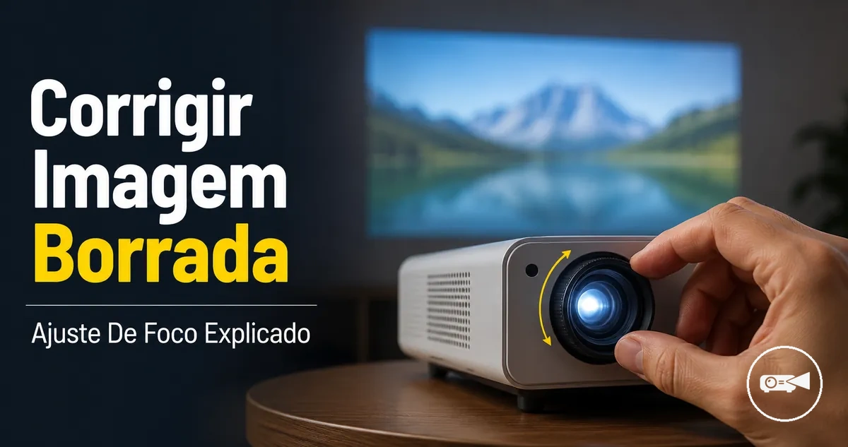 Lente de mini projetor sendo ajustada para melhorar uma imagem borrada