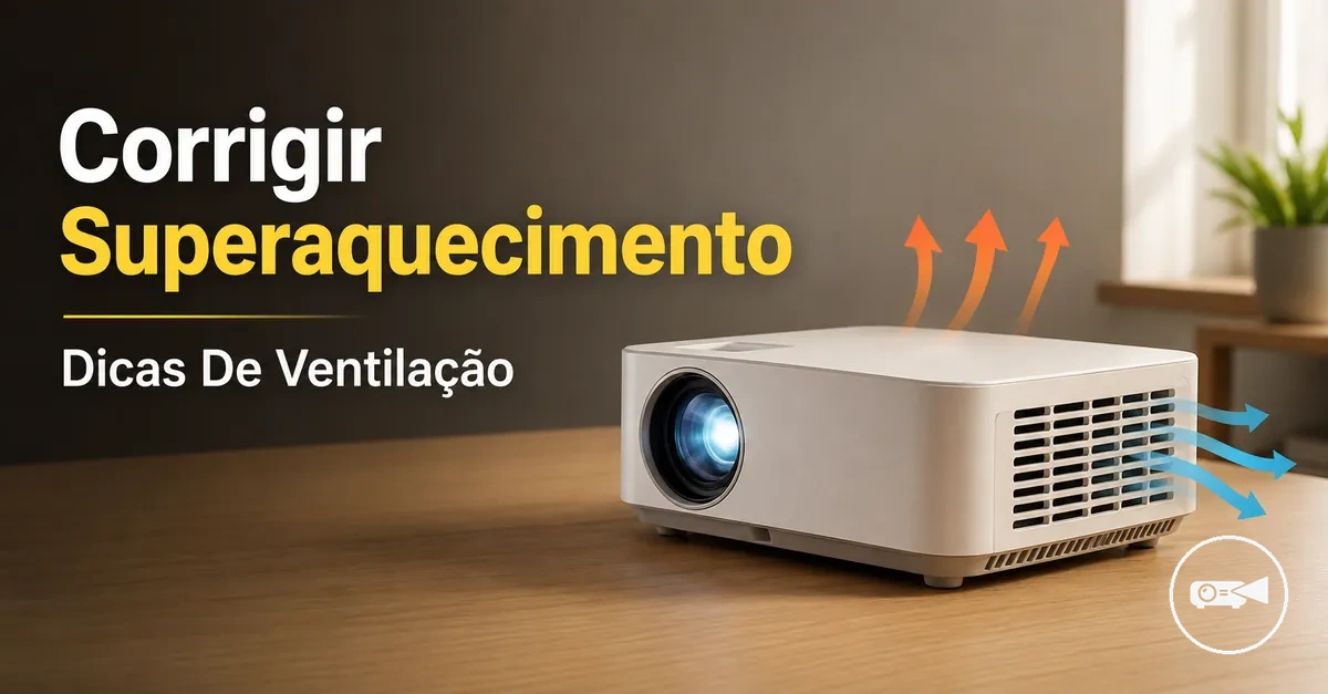 Mini projetor com entradas de ventilação visíveis e espaço ao redor do aparelho