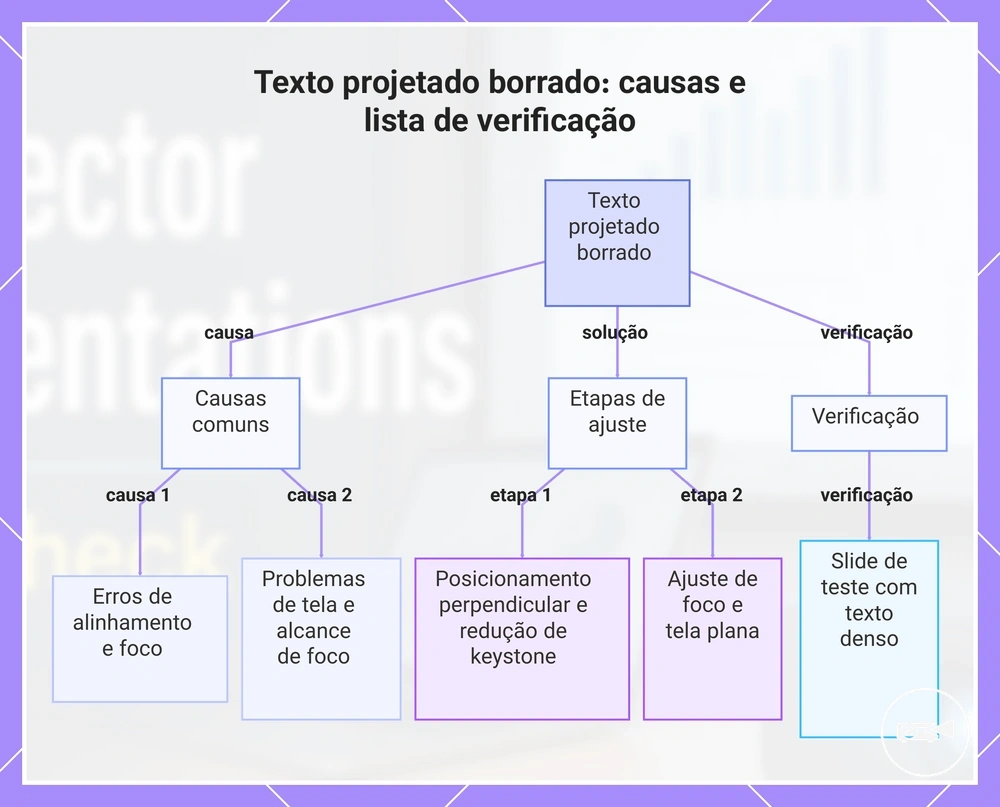 Texto projetado borrado: causas e lista de verificação