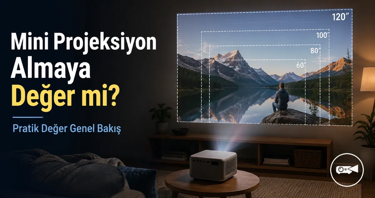 Pratik ekran boyutunu gösteren küçük izleme alanında mini projeksiyon cihazı