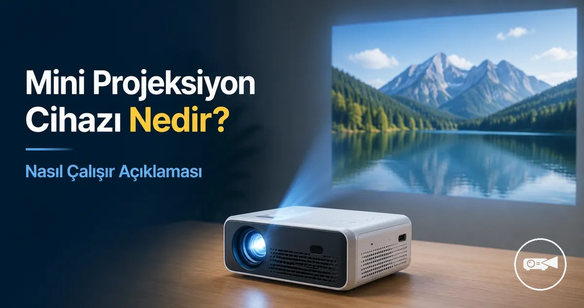 Lens, gövde ve temel yansıtma kurulumu görünen küçük mini projeksiyon cihazı