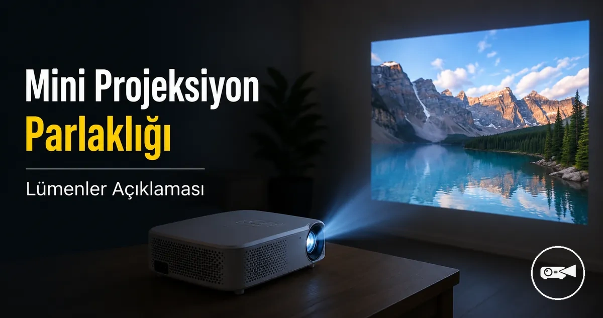 Az ışıklı bir odada parlak görüntü gösteren mini projeksiyon cihazı