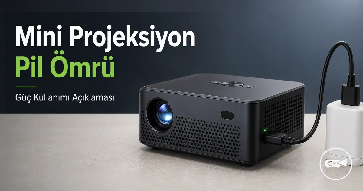Şarj kablosuna bağlı pilli mini projeksiyon cihazı