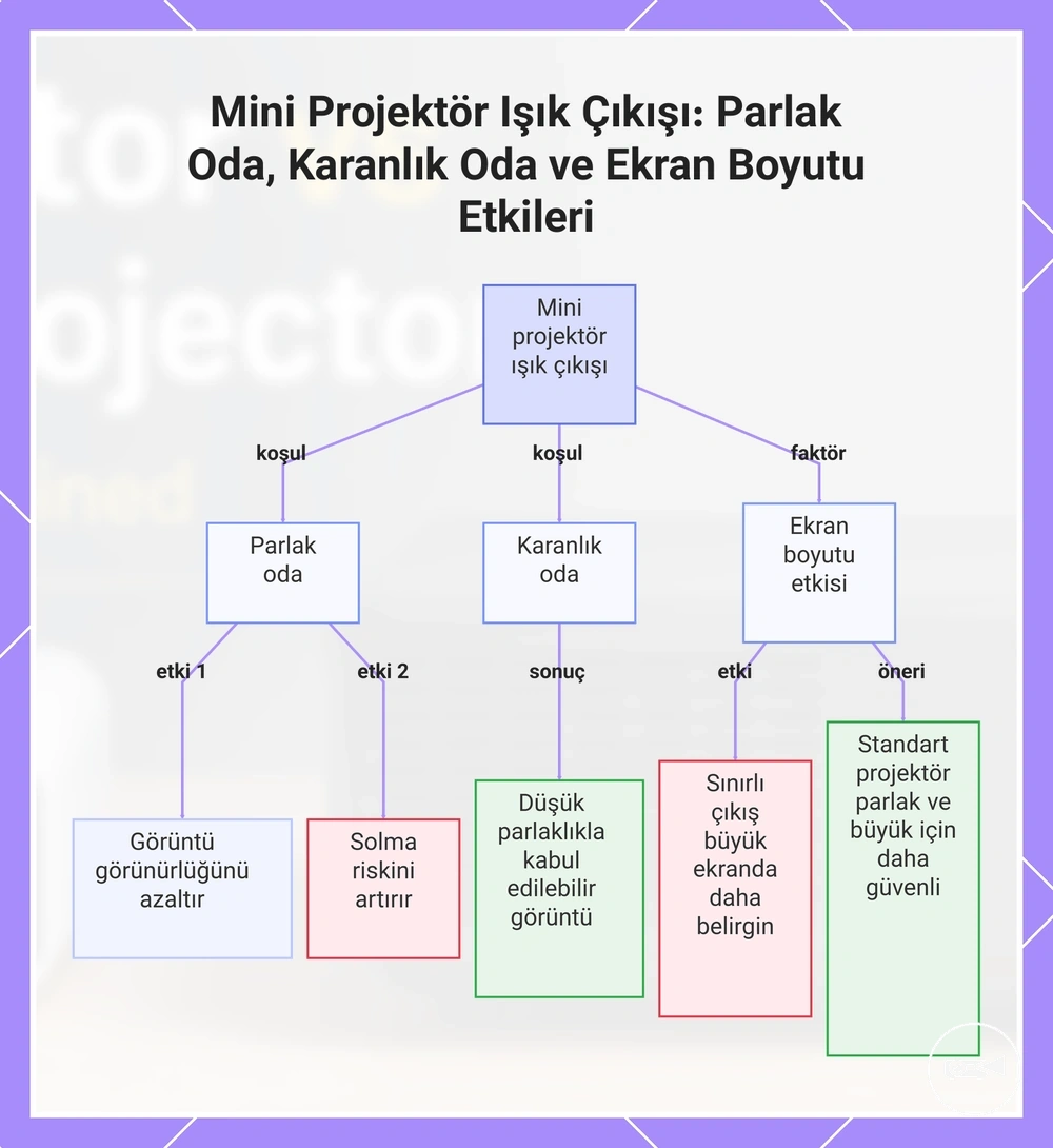 Mini Projektör Işık Çıkışı: Parlak Oda, Karanlık Oda ve Ekran Boyutu Etkileri