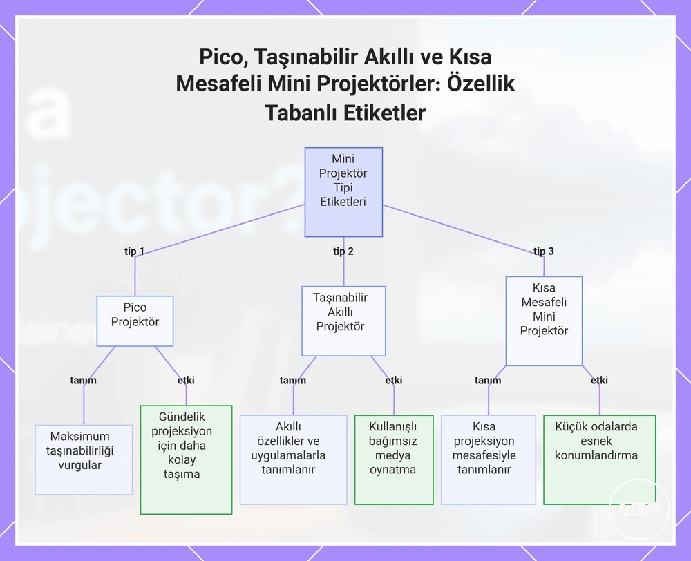 Pico, Taşınabilir Akıllı ve Kısa Mesafeli Mini Projektörler: Özellik Tabanlı Etiketler