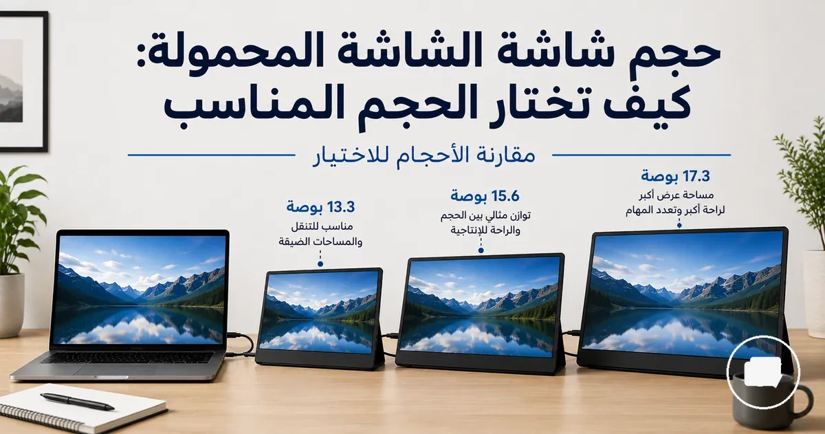 أحجام مختلفة من الشاشات المحمولة بجانب لابتوب للمقارنة