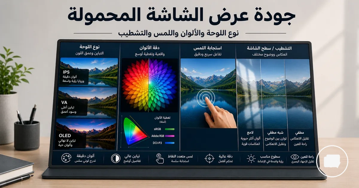 شاشة محمولة تعرض فروقات الألوان وجودة العرض