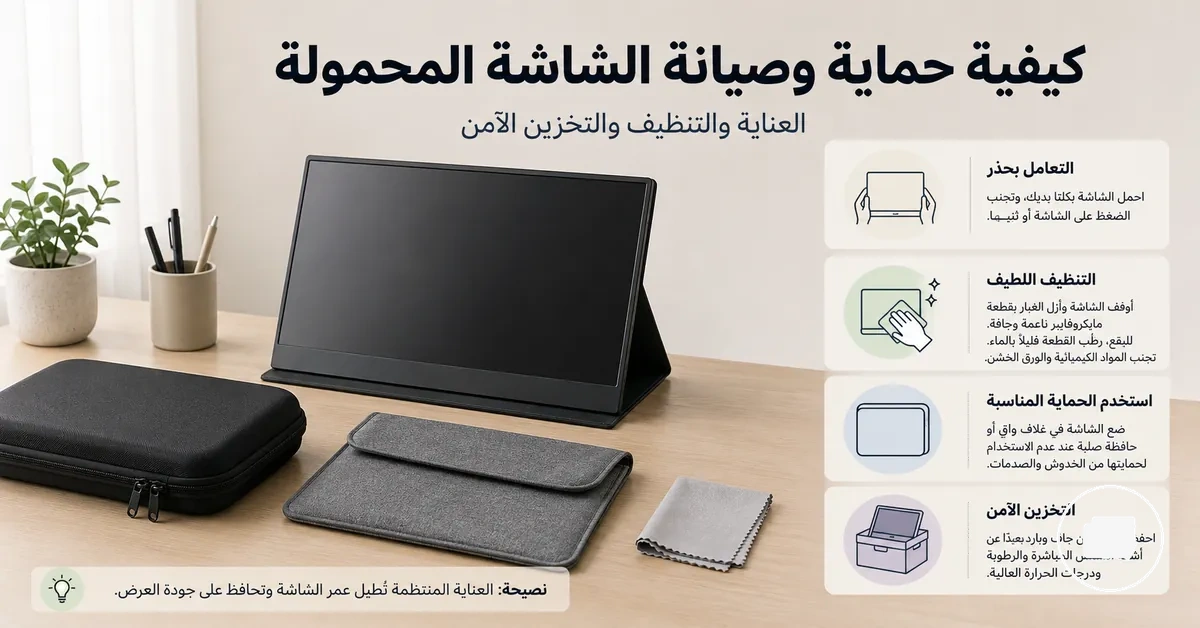 شاشة محمولة محمية بحافظة وغطاء وقطعة تنظيف للصيانة