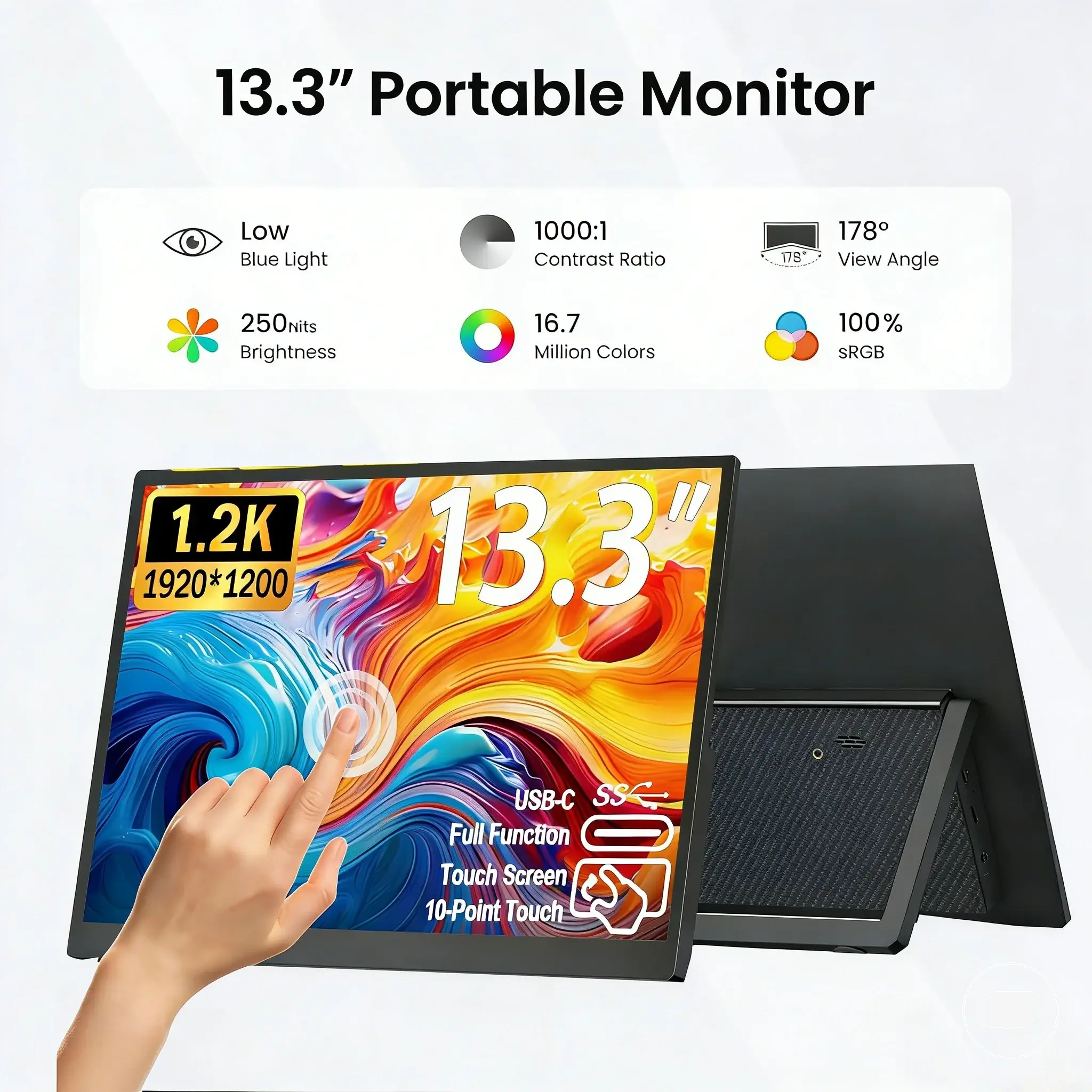 شاشة لمس محمولة 13.3 بوصة بدقة 1920x1200 مع لوحة IPS للهواتف والألعاب وصناديق التلفاز