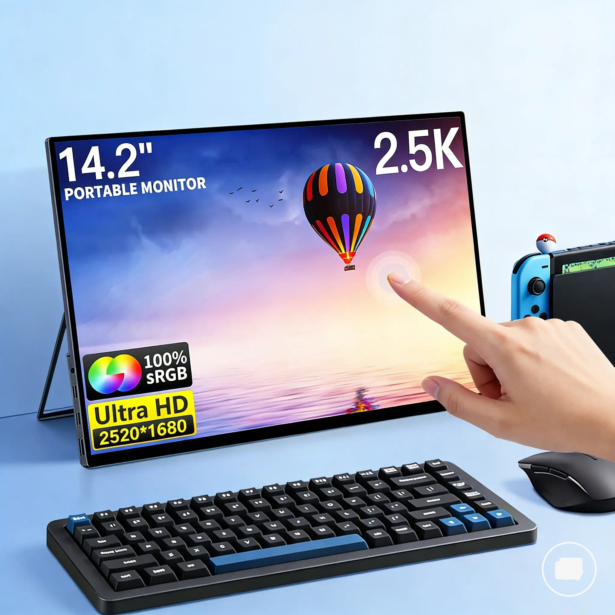 شاشة محمولة تعمل باللمس بدقة 2.5K مقاس 14.2 بوصة مع منافذ USB-C وMini HDMI