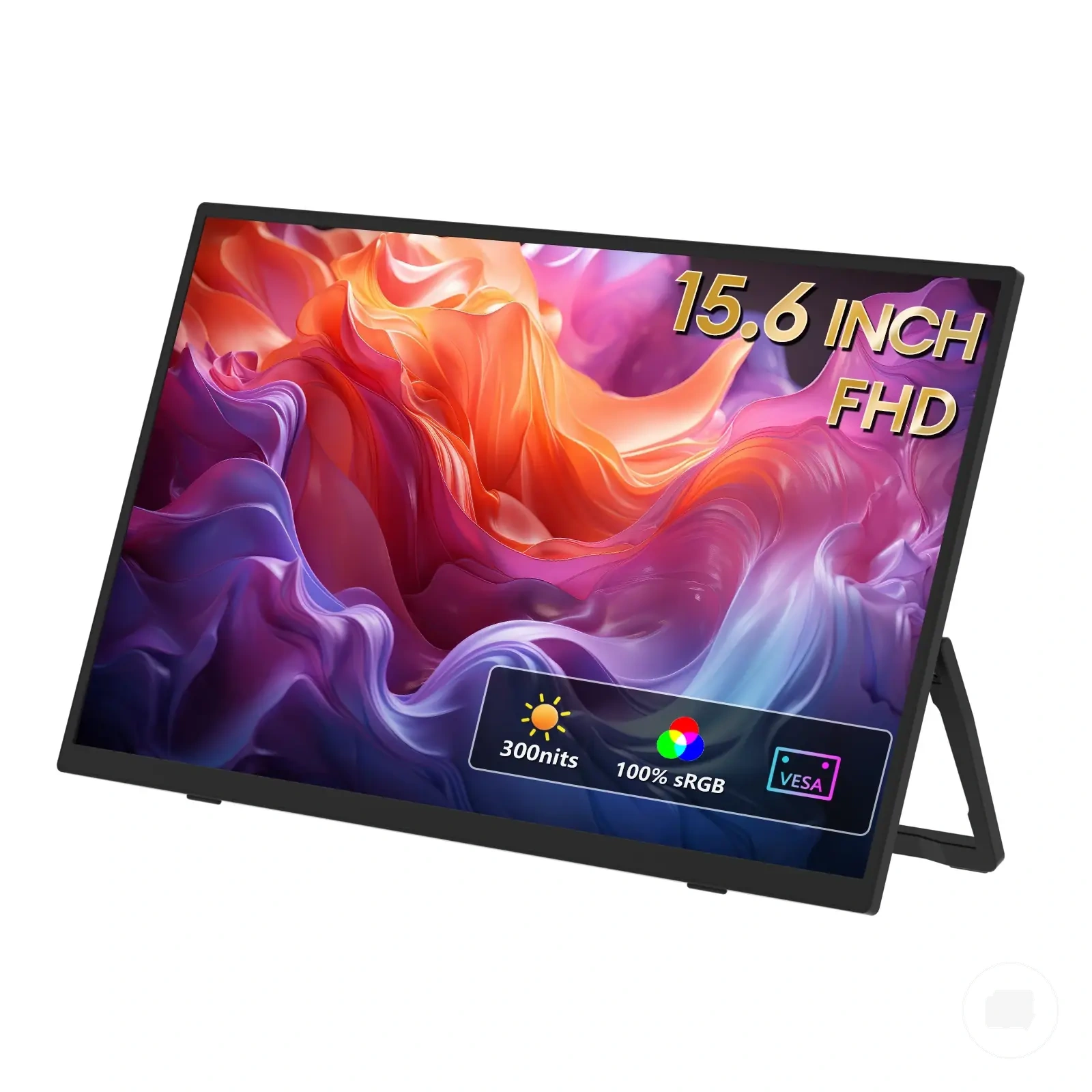 شاشة محمولة FHD مقاس 15.6 بوصة مع 100% sRGB وسطوع 300 شمعة وتصميم نحيف مع حامل خلفي