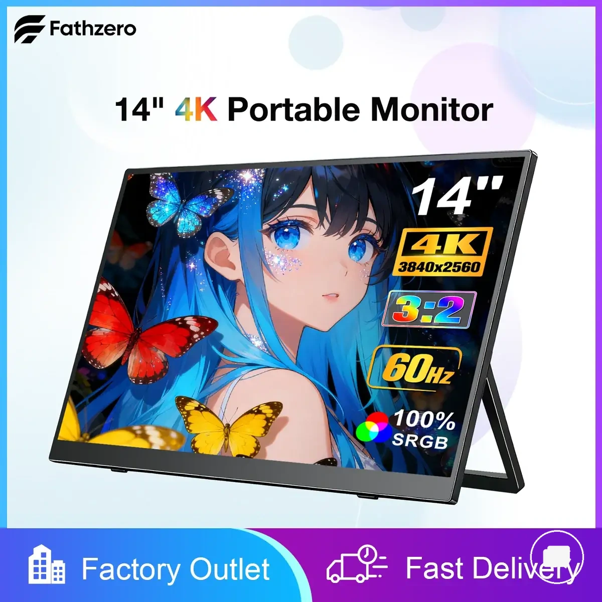 14 Zoll 4K tragbarer Monitor mit HDMI- und USB-C-Anschlüssen für Mac OS, PS5 und Gaming Nutzung