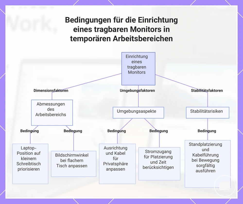Bedingungen für die Einrichtung eines tragbaren Monitors in temporären Arbeitsbereichen