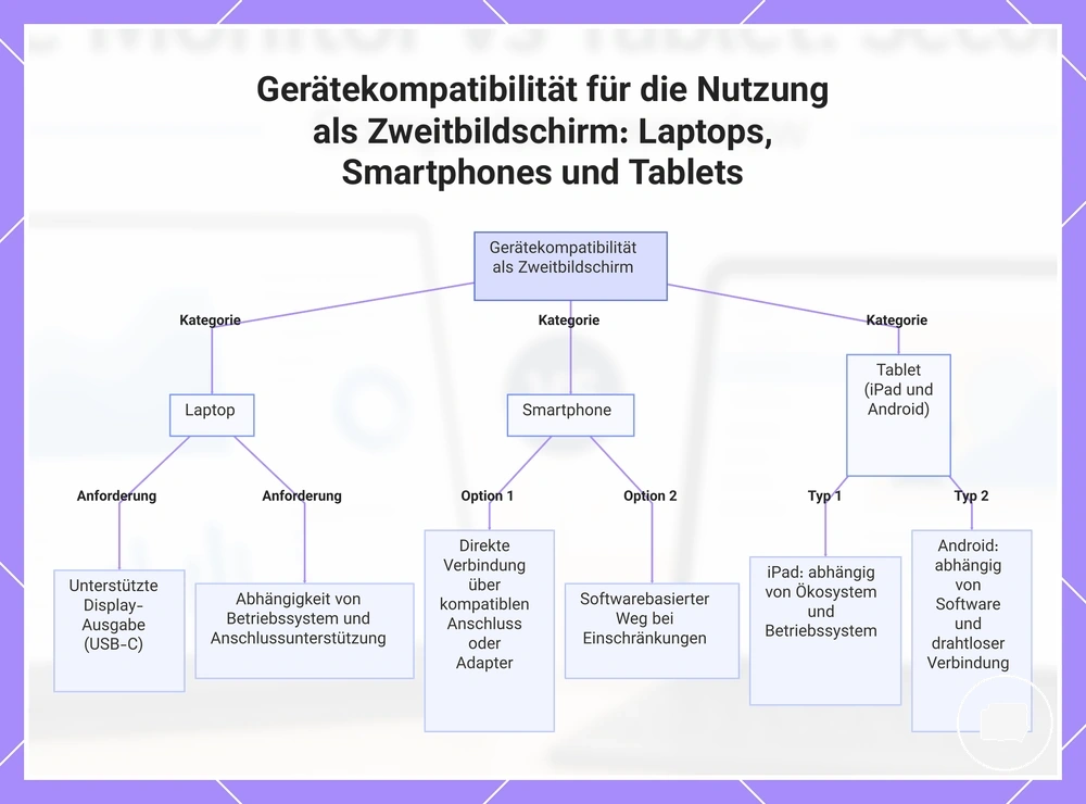 Gerätekompatibilität für die Nutzung als Zweitbildschirm: Laptops, Smartphones und Tablets