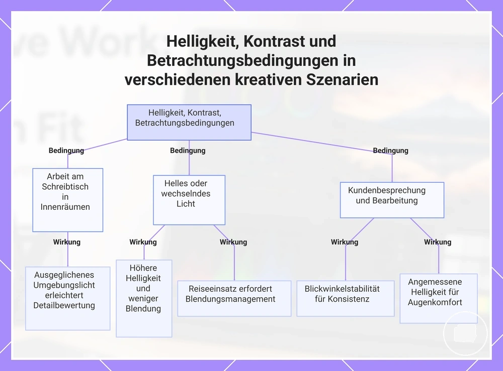 Helligkeit, Kontrast und Betrachtungsbedingungen in verschiedenen kreativen Szenarien