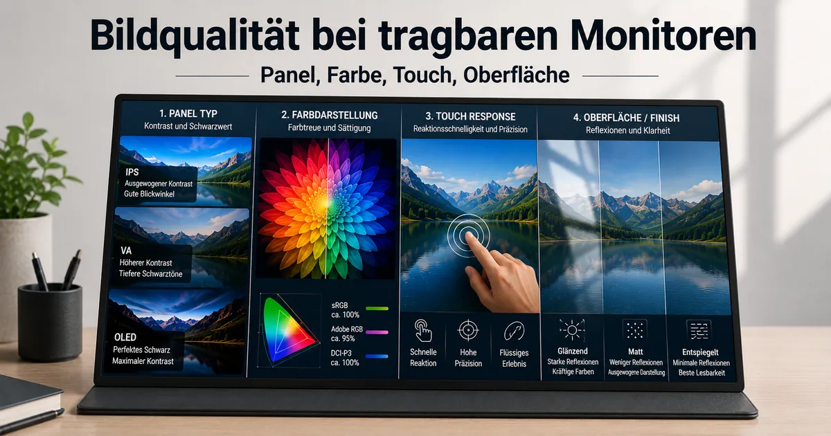 Tragbarer Monitor mit Farb- und Oberflächenunterschieden zur Bewertung der Bildqualität
