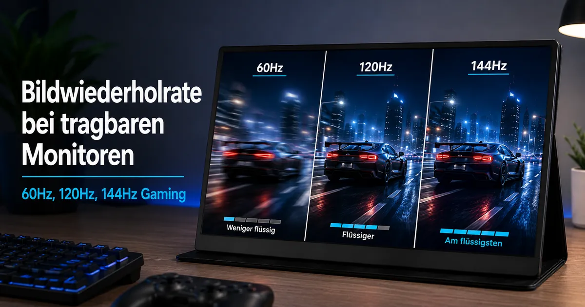 Tragbarer Monitor beim Gaming zum Vergleich der Bildwiederholrate