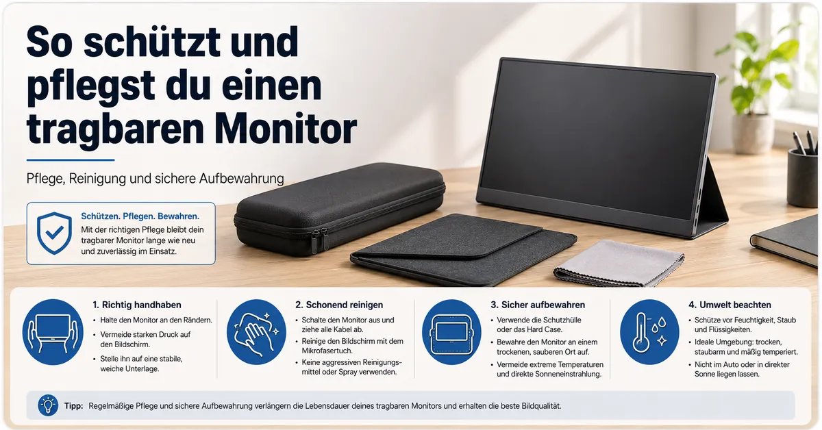 Tragbarer Monitor mit Hülle, Abdeckung und Reinigungstuch zum Schutz und zur Pflege