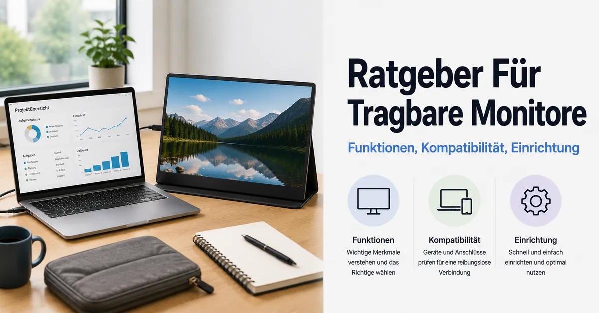 Tragbarer Monitor als zweiter Bildschirm für Arbeit und Reisen angeschlossen