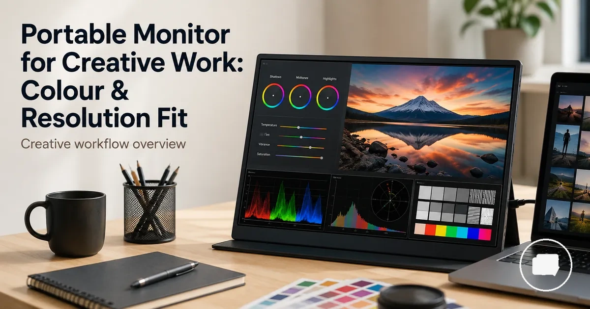Portable monitor used for creative work with colour and resolution-focused content on screen