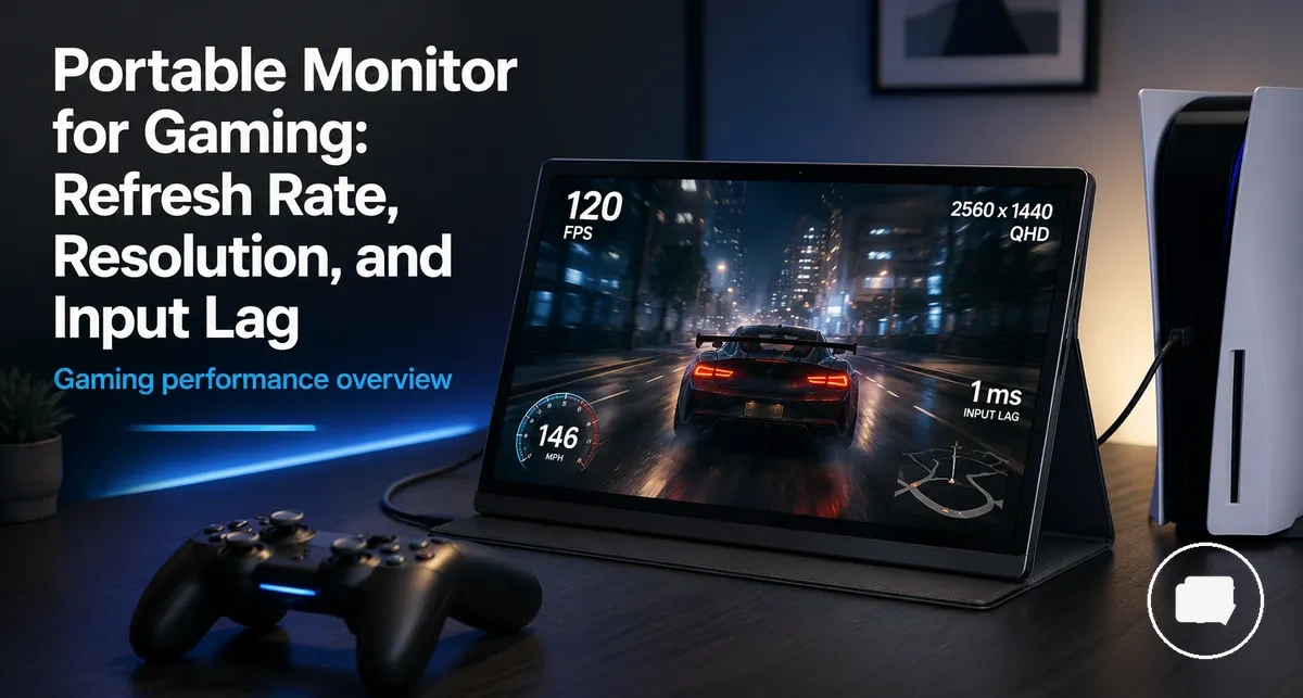 Portable monitor used in a gaming setup with a controller and console