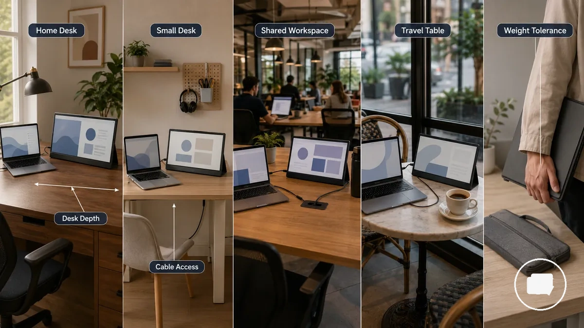 Work environments compared for portable monitor choice