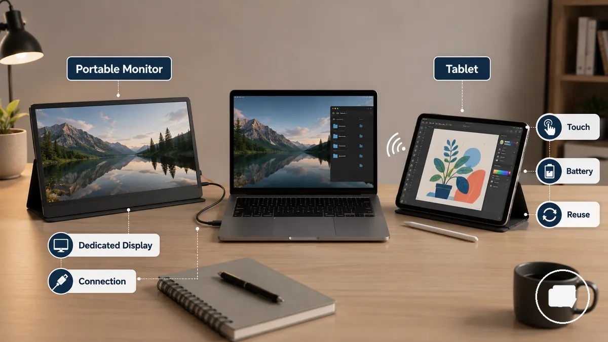 Core differences between portable monitor and tablet as second screen