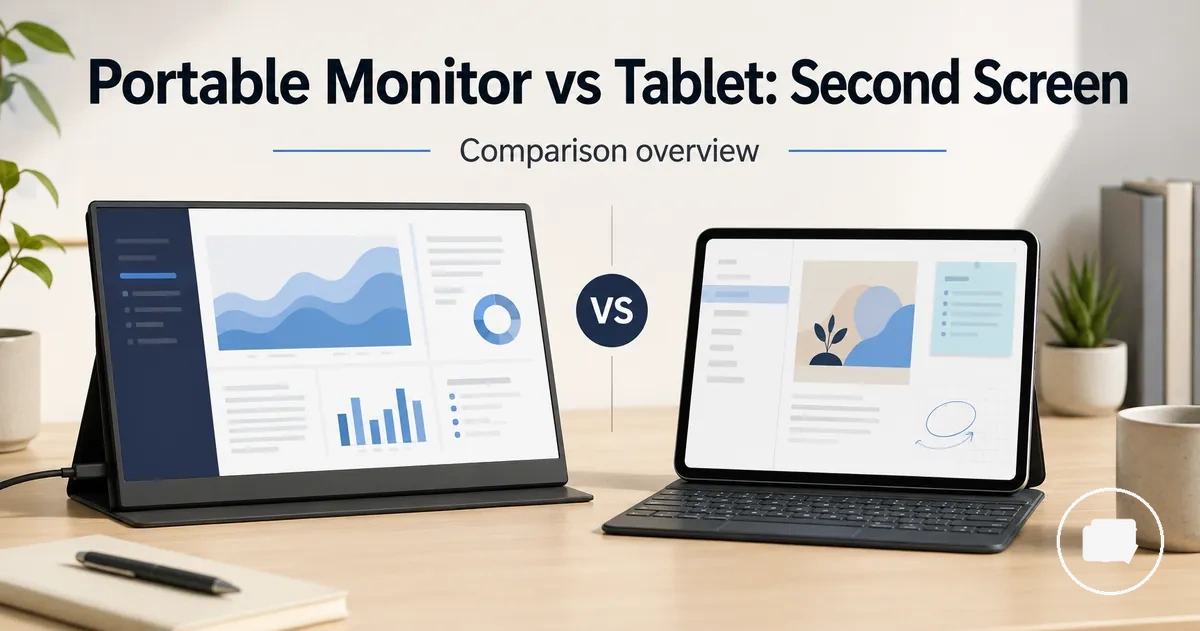 Portable monitor and tablet shown side by side as second-screen options