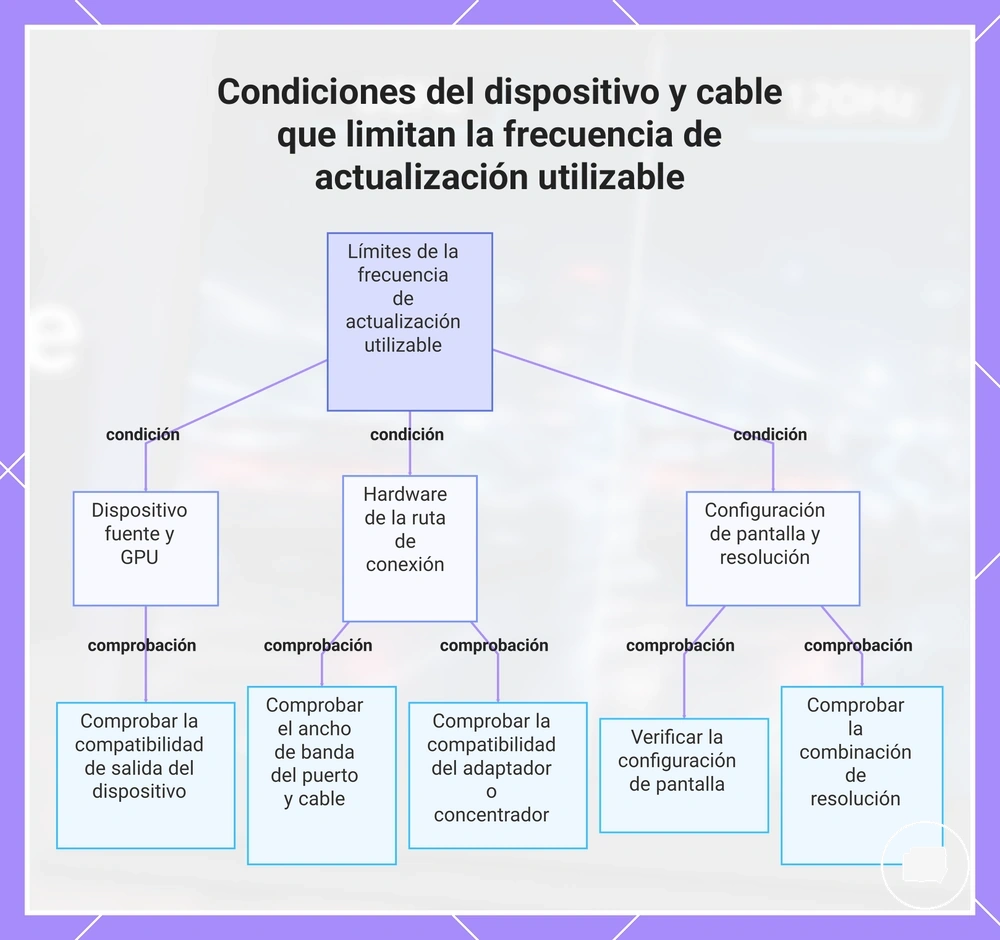 Condiciones del dispositivo y cable que limitan la frecuencia de actualización utilizable
