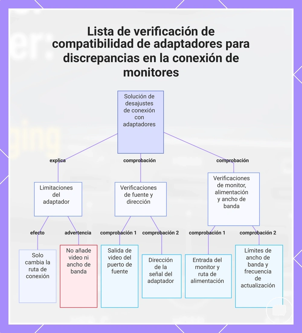 Lista de verificación de compatibilidad de adaptadores para discrepancias en la conexión de monitores