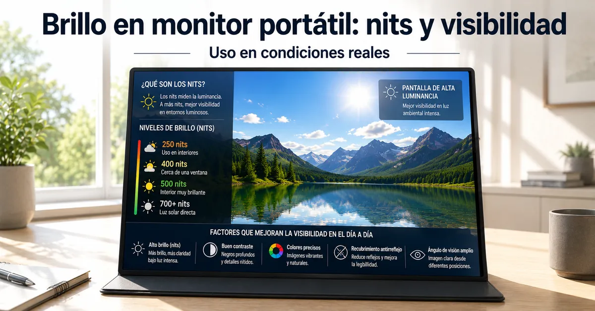 Pantalla de monitor portátil vista en una habitación luminosa para evaluar la visibilidad